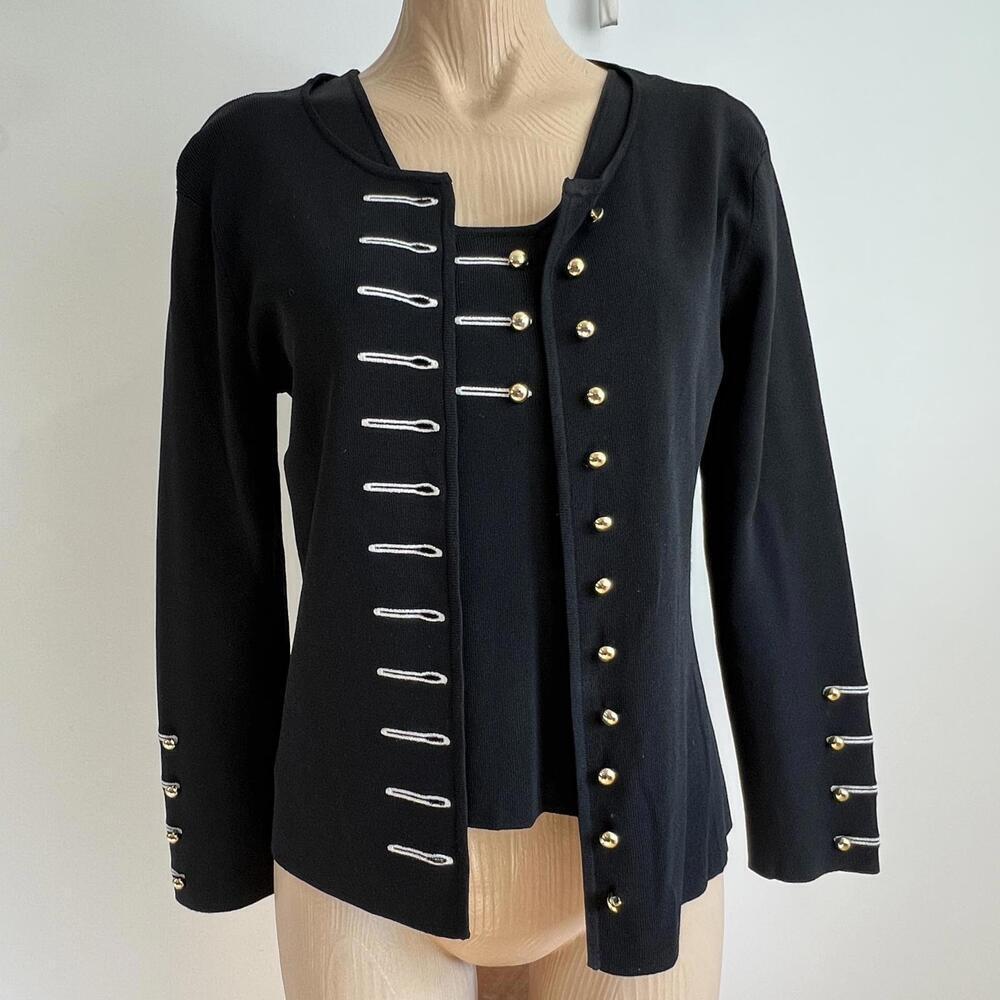 Patty Lewis Women's Coord Set Small Vintage Black Nautical Western Concha Rayon